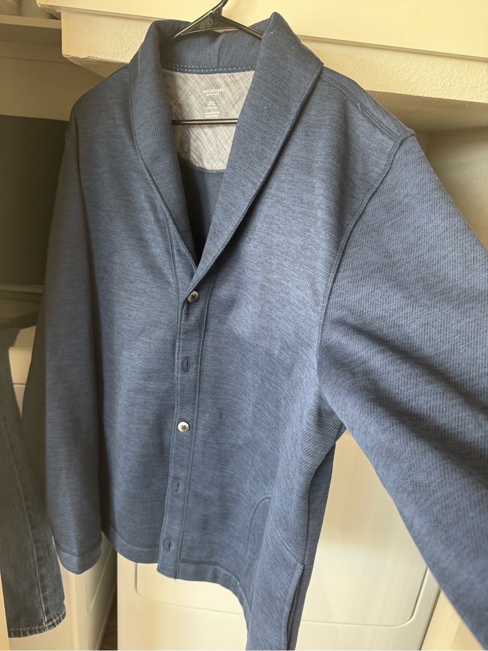 Shawl Collar Button Jacket in Heather Navy - Men's